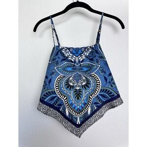 Thirfty/Thirty LA Blue Boho Handkerchief Hem Cami Top Size S Festival Y2K Hippie